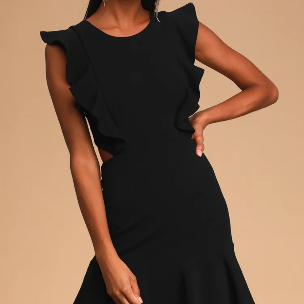 Lulu’s black ruffle mini dress